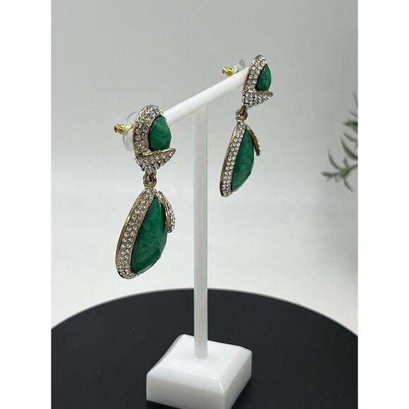Amrita Singh Gold Tone Austrian Pave Crystal Turquoise Green Teardrop Earrings - Picture 7 of 12